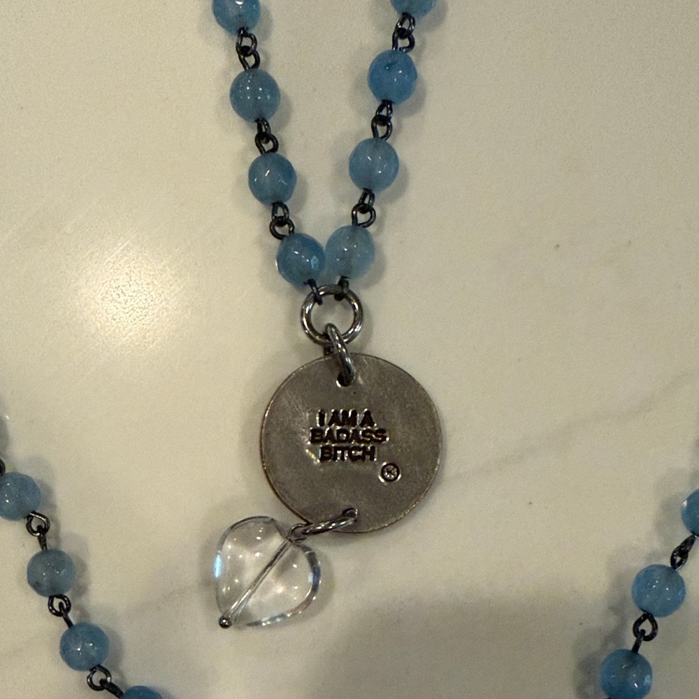 Delicate Blue Bead Pendant Layered Necklace - Picture 3 of 4